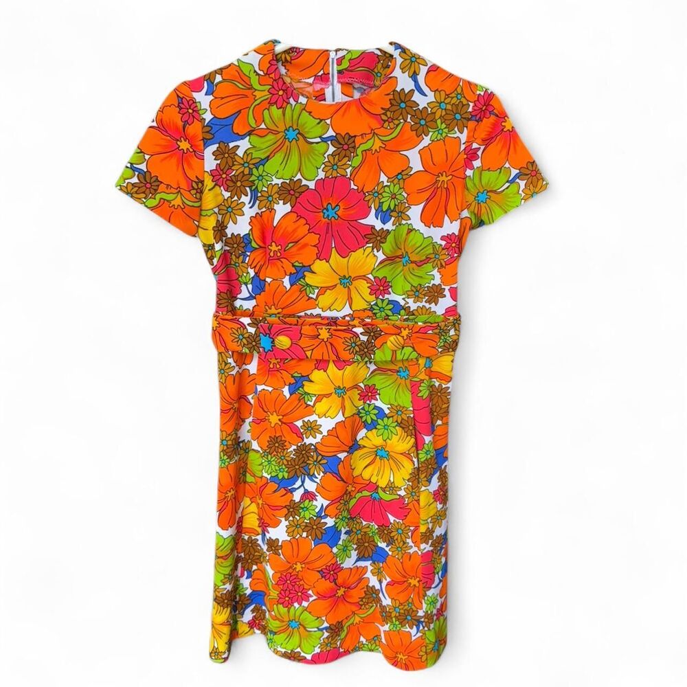 Vintage 60s/70s Psychedelic Floral Mod shift Dress size S